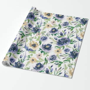 Aquarell-Muster mit violett-blauen Blumen Geschenkpapier