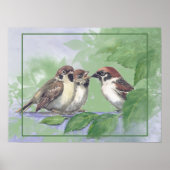 Aquarell-Mutter-Spatz füttert Küken Poster (Vorne)