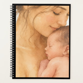 Aquarell-Mutter-und-schlafendes-Baby-Notizbuch Planer
