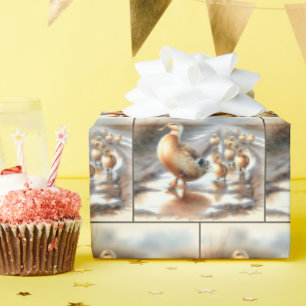 Aquarell-Mutterente mit Küken Geschenkpapier