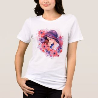 Aquarell-Mutterschaft-Liebe und Blumen Grafik T-Sh Tri-Blend Shirt