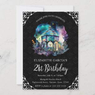 Aquarell-Nacht-Fantasie-Pavillon 21. Geburtstag Einladung