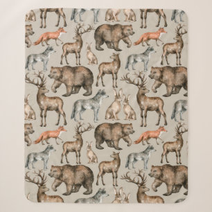 Aquarell nahtloses Muster mit wilden Waldtieren Sherpadecke