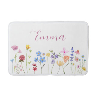 Aquarell Name Wildblume Minimalistischer Boho-Stil Badematte