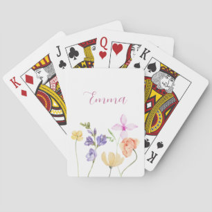 Aquarell-Name Wildblume Minimalistischer Boho-Stil Spielkarten