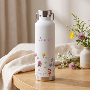 Aquarell-Name Wildblume Minimalistischer Boho-Stil Trinkflasche