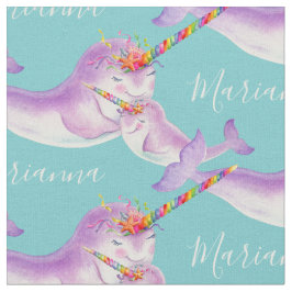 Aquarell Narwhal individuelle Name Stoff