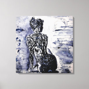 Aquarell - Natur Dame - Schwarz & Weiß Leinwanddruck