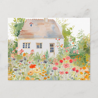 Aquarell-Naturhaus-Garten Handgezeichnet Postkarte