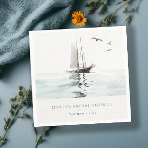 Aquarell-Nautik-Segelyacht-Braut-Shower Serviette