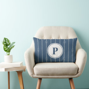 Aquarell-Nautik-Seil-Knoten-Streifen Monogramm Lendenkissen