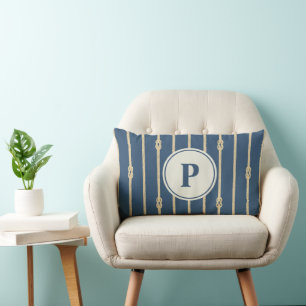 Aquarell-Nautik-Seil Knoten Streifen Monogramm Lendenkissen