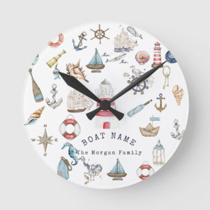 Aquarell-Nautikelemente Seemann Runde Wanduhr
