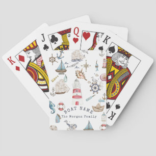 Aquarell-Nautikelemente Seemann Spielkarten