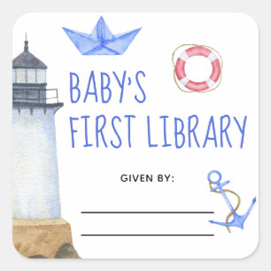 Aquarell nautisch - Baby Shower Exlibris Quadratischer Aufkleber