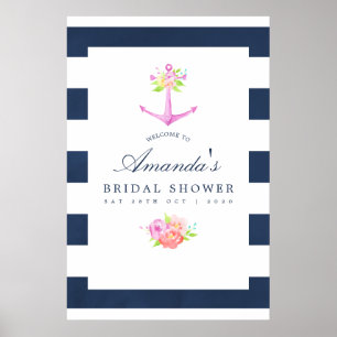 Aquarell-nautisch thematisierte Floral-Brautparty Poster
