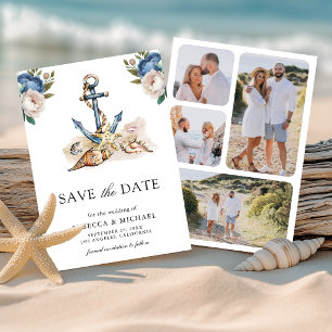 Aquarell Navy Blau Florales Anker Hochzeit Save The Date