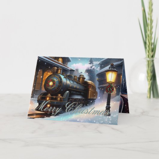 Aquarell Navy Blauer Weihnachtszug Weihnachtsfest Karte (Vorderseite)