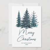 Aquarell Navy Blue Pine Trees Foto Weihnachten (Vorderseite)