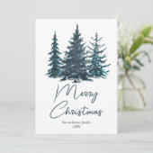 Aquarell Navy Blue Pine Trees Foto Weihnachten (Stehend Vorderseite)