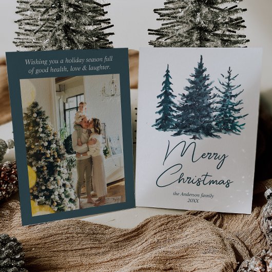 Aquarell Navy Blue Pine Trees Foto Weihnachten