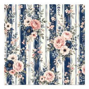Aquarell-Navy-Blumenstreifen-Kunst Fotodruck