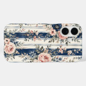 Aquarell-Navy-Blumenstreifen-Musterdesign Case-Mate iPhone Hülle (Rückseite (Horizontal))