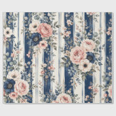 Aquarell-Navy-Blumenstreifen-Musterdesign Geschenkpapier (Flach)