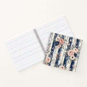 Aquarell-Navy-Blumenstreifen-Musterdesign Notizblock
