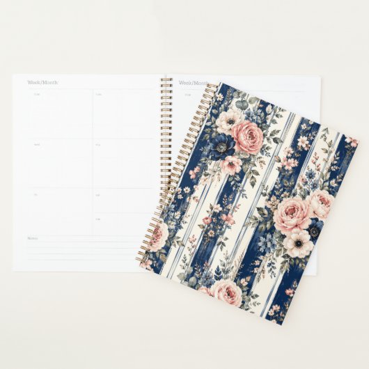 Aquarell-Navy-Blumenstreifen-Musterdesign Planer (Anzeige)