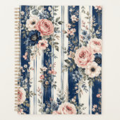 Aquarell-Navy-Blumenstreifen-Musterdesign Planer (Vorderseite)