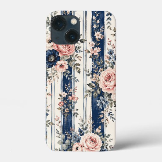 Aquarell-Navy-Blumenstreifenmuster-Design Case-Mate iPhone Hülle (Rückseite)
