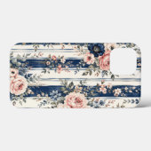 Aquarell-Navy-Blumenstreifenmuster-Design Case-Mate iPhone Hülle (Rückseite (Horizontal))