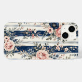 Aquarell-Navy-Blumenstreifenmuster-Design Case-Mate iPhone Hülle (Rückseite (Horizontal))