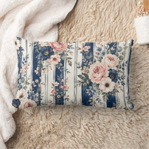 Aquarell-Navy-Blumenstreifenmuster-Design Lendenkissen