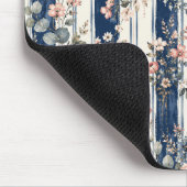 Aquarell-Navy-Blumenstreifenmuster-Design Mousepad (Ecke)