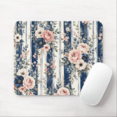 Aquarell-Navy-Blumenstreifenmuster-Design Mousepad (Mit Mouse)