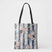 Aquarell-Navy-Blumenstreifenmuster-Design Tasche (Vorderseite)