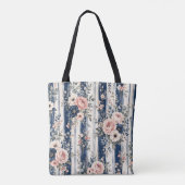 Aquarell-Navy-Blumenstreifenmuster-Design Tasche (Rückseite)