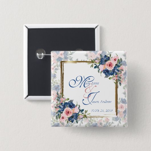 Aquarell Navy & Blush Hochzeit Button (Vorne & Hinten)