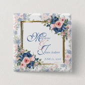 Aquarell Navy & Blush Hochzeit Button (Vorderseite)
