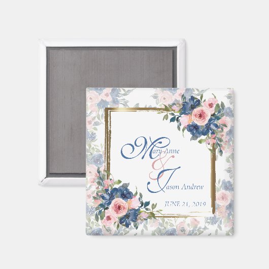 Aquarell Navy & Blush Hochzeit Magnet (Vorderseite/Rückseite)