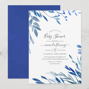 Aquarell Navy Indigo Blätter Baby Shower Einladung
