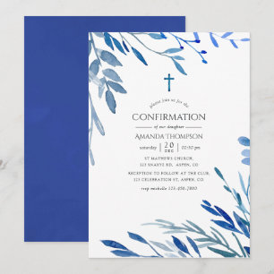 Aquarell-Navy-Indigo-Blätter-Bestätigung Einladung