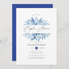 Aquarell Navy Indigo Blätter Paare Dusche Einladung