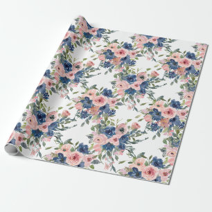 Aquarell Navy und Blush Floral Geschenkpapier