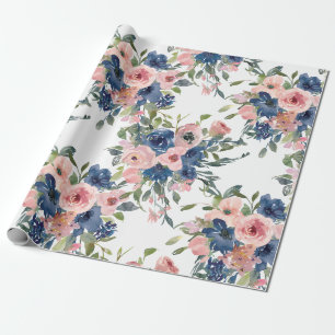 Aquarell Navy und Blush Floral Geschenkpapier