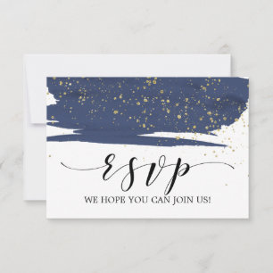 Aquarell Navy und Gold Hochzeitswebsite RSVP Karte