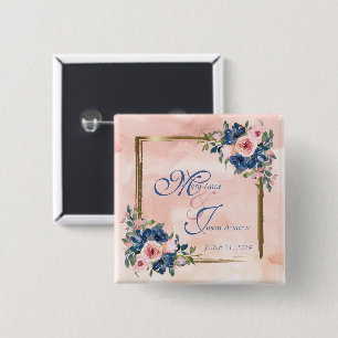Aquarell Navy- und Rosé-Hochzeit Button