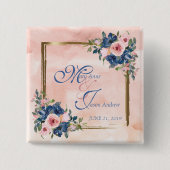 Aquarell Navy- und Rosé-Hochzeit Button (Vorderseite)